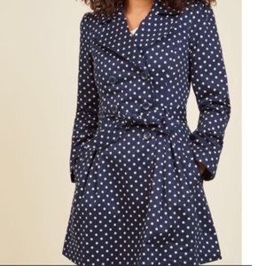 Blue and Cream Polkadot Coat by ModCloth